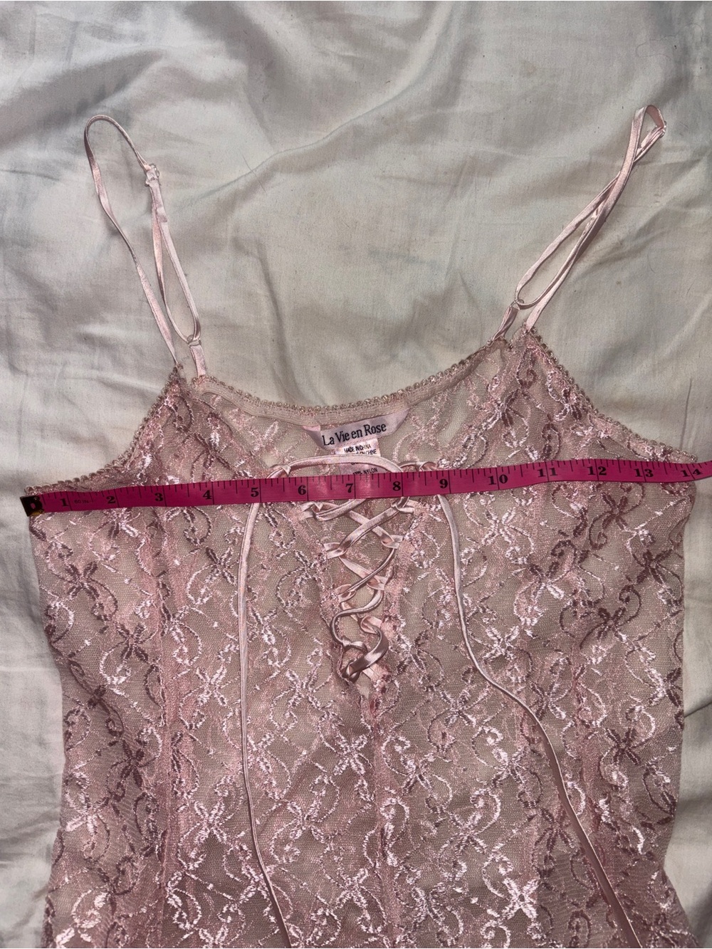 La Vie En Rose Dusty Pink Lace slip dress nightgown M coquette fairy y2k - Picture 8 of 8
